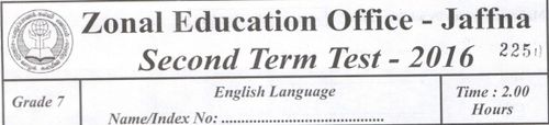 Grade 7 | English | English medium | Term 2 | 2016