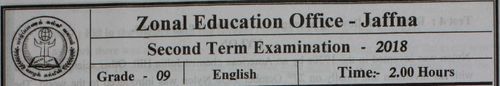 Grade 9 | English | English medium | Term 2 | 2018